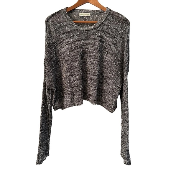 Staring at Stars Woman’s Black & White Nubby Knit Crop Long Sleeve Sweater M - Picture 1 of 8